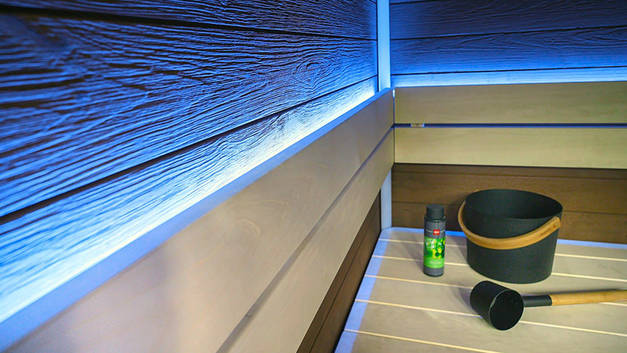 8. Die individuellen Lichtoptionen in der Harvia-Block-Sauna sorgen für ein stimmungsvolles Ambiente. BILD TOMWOOD